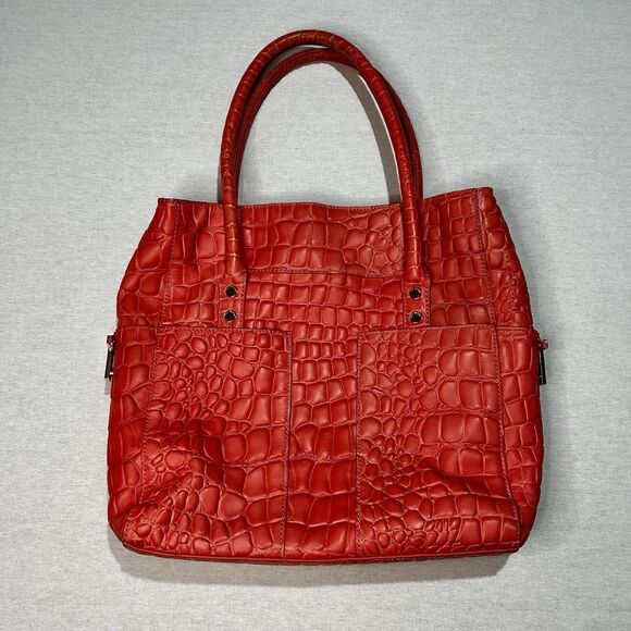 Ted Baker Crocodile Bag in Coral Pink, Adorable French Bull Dog Lining, Pockets - Picture 2 of 6